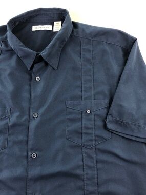Cubavera Solid Navy Polyester Button Up Mens Short Sleeve Casual Shirt XXL